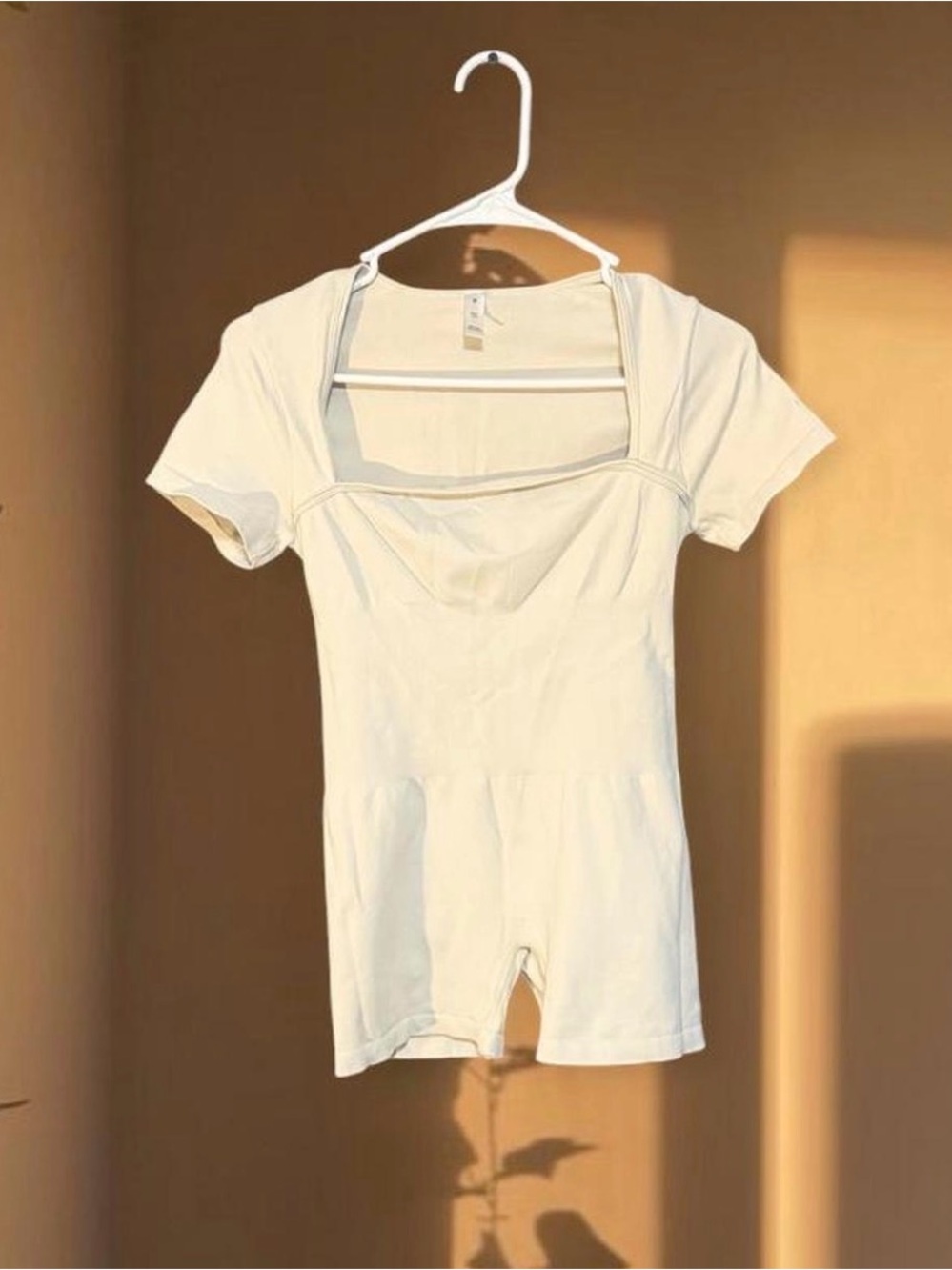 Cream Short Sleeve Square Neck Romper